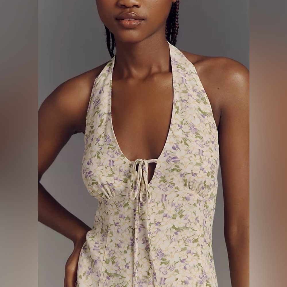 Maeve Sleeveless Halter Mini Dress Halter Floral Mini Anthropologie size M - Picture 5 of 11